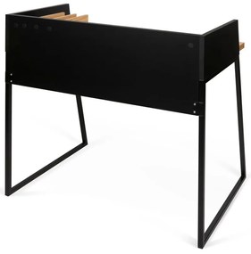 Čierny pracovný stôl s detailmi v dekore dubového dreva TemaHome Volga