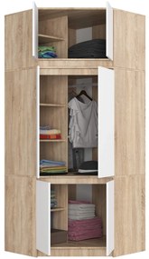 Rohová šatní skříň CLP 100 cm 6D dub sonoma/bílá