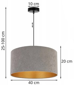 Závesné svietidlo Mediolan, 1x šedé/zlaté textilné tienidlo, (fi 40cm)