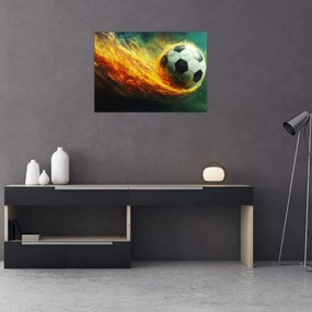 Sklenený obraz - Futbalová lopta v lete (70x50 cm)