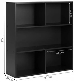 ModernHome Moderná knižnica - 3 police, čierna ModernHome