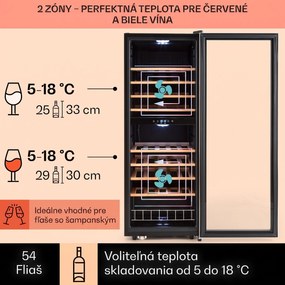 Klarstein Vinamour 54D, vinotéka, 148 l, 54 fliaš, 2 zóny, čelo z nehrdzavejúcej ocele