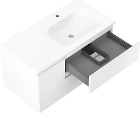 Mexen Orio, kúpeľňová skrinka 90 cm s pravým umývadlom Vela, 2S, 1D, biela matná, 91A13-09047-3-BBFFFF01-W23P01
