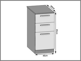 Kuchynská skrinka Belini spodná so zásuvkami 40 cm šedý mat s pracovnou doskou  TOR SDSZ40/0/WT/SR/0/B1