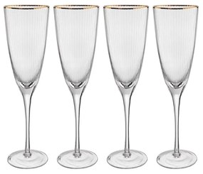 GOLDEN TWENTIES Sada pohárov na šampanské so zlatým okrajom 250 ml 4 ks
