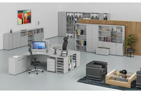 Ergonomický kancelársky pracovný stôl PRIMO GRAY, 1600 x 1200 mm, pravý, sivá