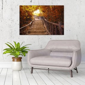 Obraz - Schody v prírode na jeseň (90x60 cm)