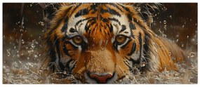 Obraz - Portrét tigra vo vode (120x50 cm)