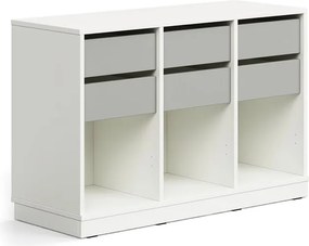 Úložná skrinka CASPER, 6 zásuviek, 3 priehradky, so soklom, biela/šedá