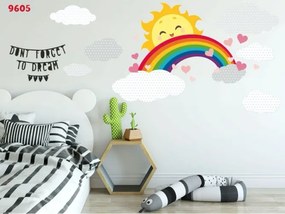 Veselá farebná detská nálepka na stene s pozitívnym motívom slniečka a dúhy 120 x 240 cm