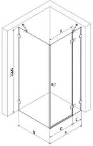 Mexen Lunar, pravostranný výklopný sprchový kút 95 x 70 cm, 8mm číre sklo, profil medená matná, 834-095-070-65-00-P