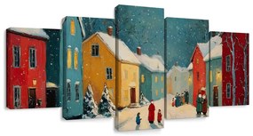 5-dielny obraz zimná dedinka pod snehom