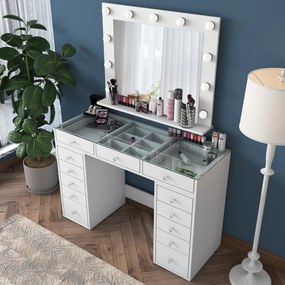 Toaletní stolek Melissa 04 s LED zrcadlem bílý/čirý