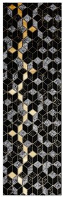 Dywany Łuszczów, Koberec behúň Gloss 400B 86 3D geometric black/gold, 60x300, čierna, obývacia izba
