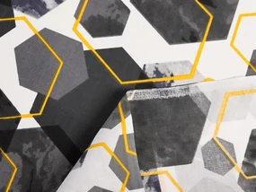 Biante Bavlnený záves Sandra SA-568 Sivo-modrofialové mramorové hexagóny na bielom 150x250 cm