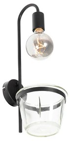 Moderná nástenná lampa čierna so sklom - Roslini