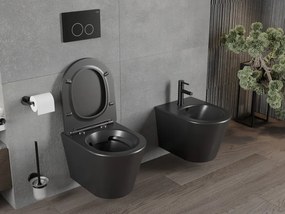 Mexen Rico závesné wc Rimless s toaletným Slim sedátkom z duroplastu, čierna matná - 30721085