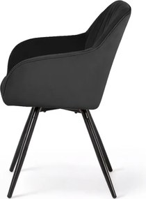 Sada šiestich otočných jedálenských stoličiek TURNO zamatové, čierne / čierne nohy (6 ks)