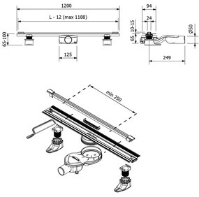 Polysan Slim Spring sprchový žľab 25-120 cm