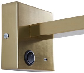 Moderná nástenná lampa zlatá s USB-C naklápacia - Rex