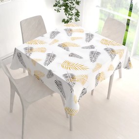 Biante Bavlnený štvorcový obrus Sandra SA-219 Zlaté a čierne palmové listy na bielom 120x120 cm