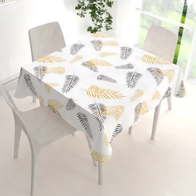 Biante Bavlnený štvorcový obrus Sandra SA-219 Zlaté a čierne palmové listy na bielom 90x90 cm