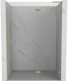 Mexen, Mexen Lunar L výklopné pravé sprchové dvere 140 cm, transparentné, brúsené zlaté - 834L-140-000-55-00-P