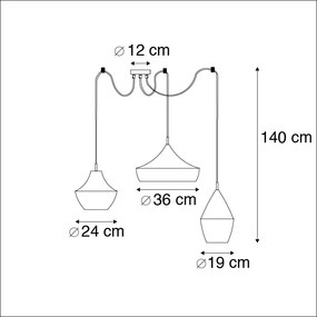 Sada 3 škandinávskych závesných svietidiel čiernych so zlatom - Depeche