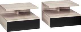 HOMCOM Sada 2 visiacich nočných stolíkov s 1 zásuvkou a otvorenou policou pre spálňu 35x32x22,5 cm Dub a čierna | Aosom