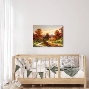 Obraz rieky v jesennej krajine, olejomaľba (70x50 cm)