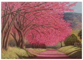 Sklenený obraz rozkvitnutých stromov (70x50 cm)
