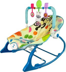 LEAN Toys Hojdacie kreslo 2v1 Modrá Zebra Zvuky Vibrácie