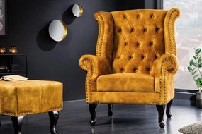 Invicta Interior -  Kreslo CHESTERFIELD 85cm, horčicovo žlté, zamat