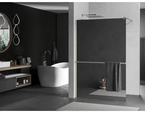 Mexen Kioto+, sprchová zástena Walk-In s poličkou a vešiakom 110 x 200 cm, 8mm sklo vzor zrkadlo, brúsená oceľ profil, 800-110-121-97-50