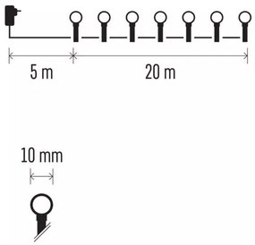 EMOS LED vonkajšie reťaz - guličky 20m, multicolor, programy D5AM06