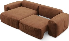 Ženilková rozkladacia rohová pohovka v terakotovej farbe (ľavý roh/s leňoškou) Kuki – Makamii