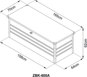 Kovový záhradný úložný box BestBerg ZBK-600A / 600 l / 165 x 70 x 62 cm / šedá