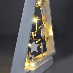 SOLIGHT LED drevený vianočný stromček s ozdobami, 15LED, prírodné drevo, 37cm, 2x AA