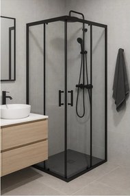 Erga Tucson, sprchový kút s posuvnými dverami 140(dvere) x 140(dvere) x 190 cm, 6mm číre sklo, čierny profil, ERG-S02-TUCSON-D140D140-CL-BK