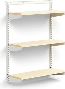 Nástenný regál RELY, základná sekcia, laminátové police, 1221x900x300 mm, biela/buk