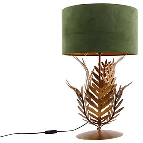 Vintage stolná lampa zlatá s velúrovým odtieňom zelenej 35 cm - Botanica