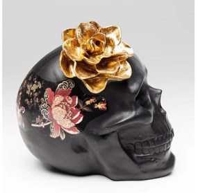 Flower Skull dekorácia lebka čierna/zlatá