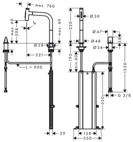 Hansgrohe M71, drezová batéria M7120-H200 v vyťahovacou spŕškou, 2-otvorová inštalácia, sBox, čierna matná, HAN-73818670