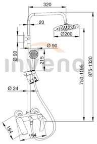 Invena Dokos, páková vaňová / sprchová batéria s hlavovou dažďovou sprchou 20cm, čierna matná, INV-AU-19-B04-V