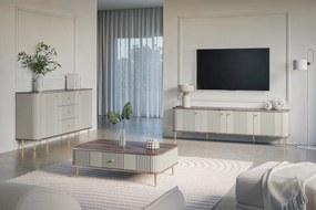 TV stolík Vespera 4D 187 cm - kašmírová / orech / zlaté nožičky