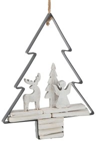 Závesná dekorácia anjel a jeleň v stromčeku Christmas Tree - 21*5*28 cm