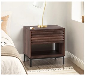 Tmavohnedý nočný stolík s doskou v dekore orechového dreva Celine – Støraa