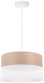 Závesné svietidlo Wood, 1x béžová dubová dýha/biele PVC tienidlo, (fi 30cm)