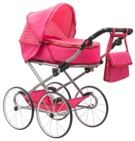 NEW BABY Detský Retro kočík pre bábiky 2v1 New Baby Anetka rúžový s bodkami