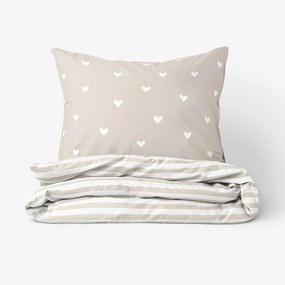 Goldea bavlnené posteľné obliečky - srdiečka na latte s prúžkami 140 x 220 a 70 x 90 cm